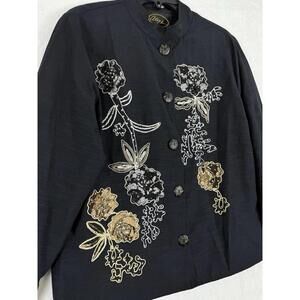 Alex Kim Jacket Medium Black Floral Sequins Beaded Embroidered Embellished Women